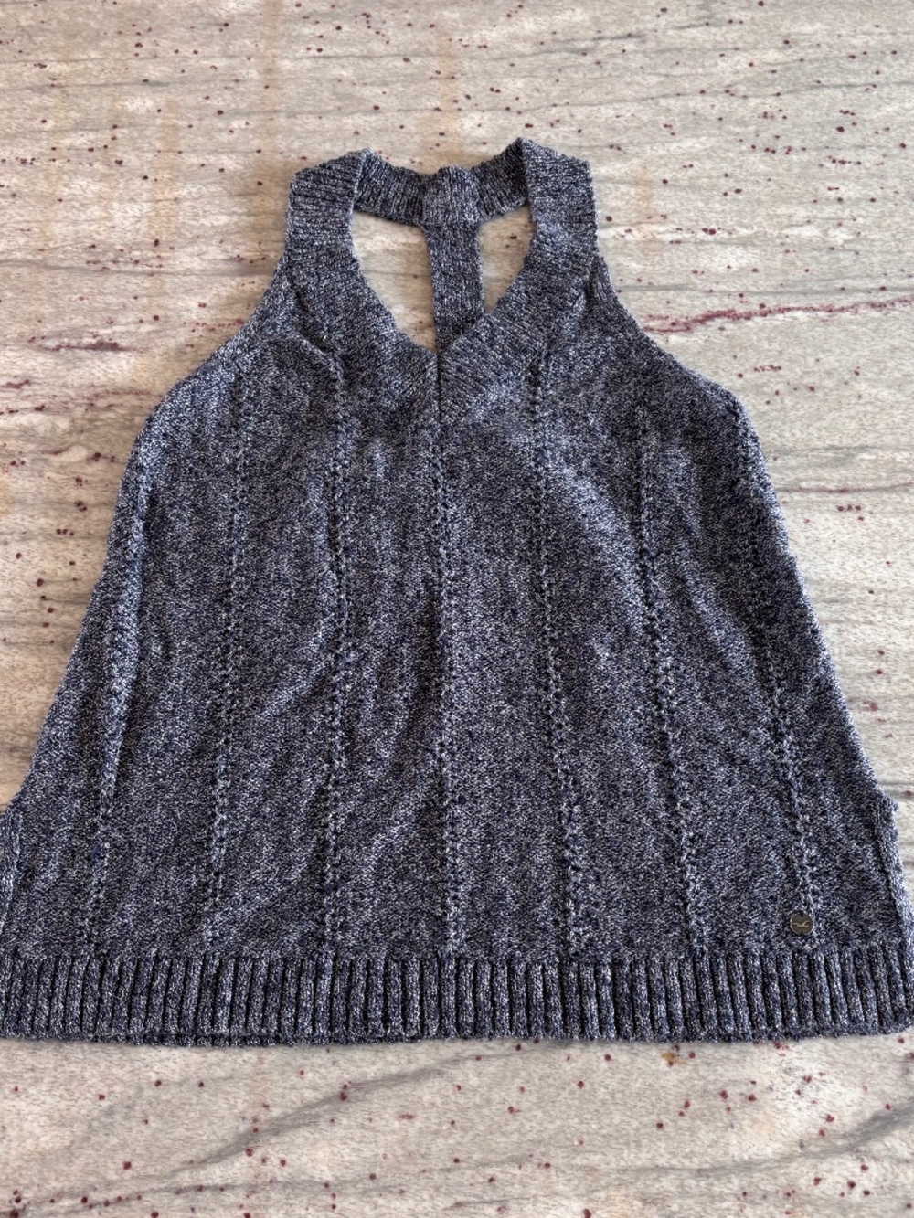 Hollister Womens Dark Blue Gray Knit Ribbed Tank Top - V Neck Racerback Size M
